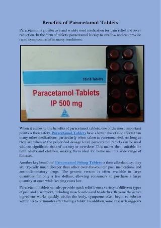 Benefits of Paracetamol Tablets