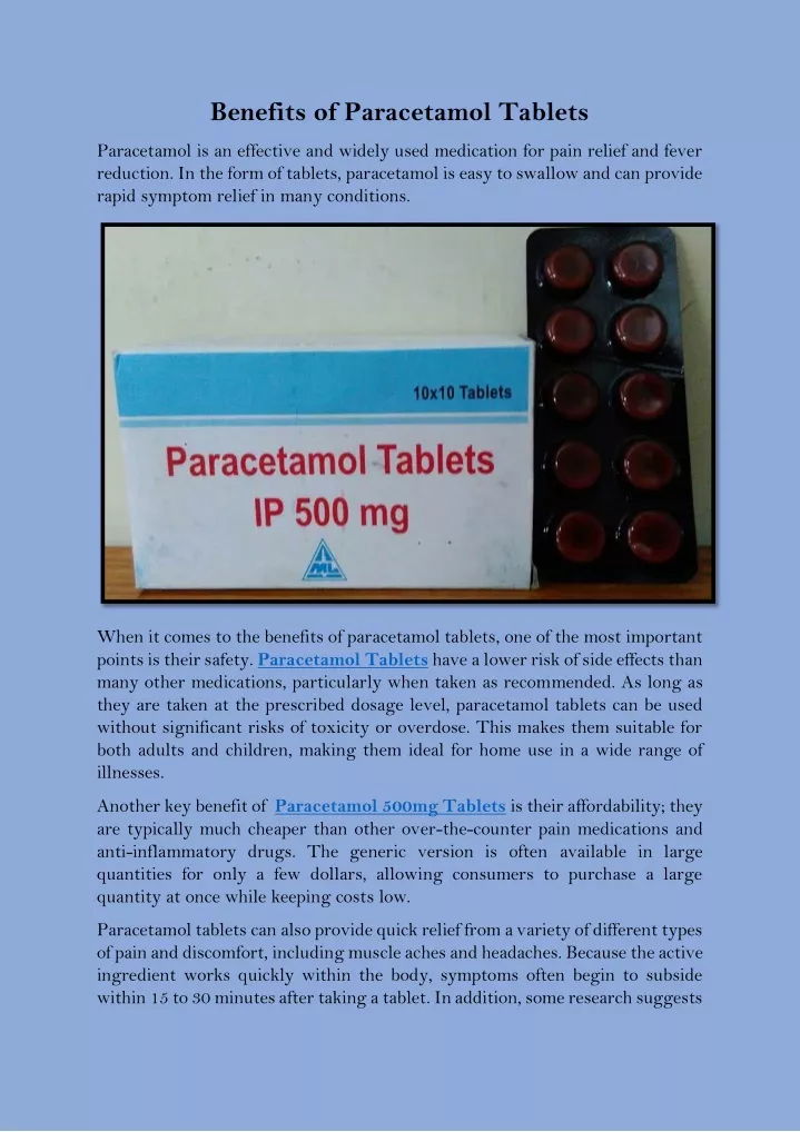 benefits of paracetamol tablets