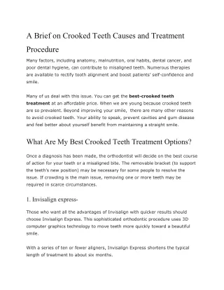 A Brief on Crooked Teeth Causes and Treatment Procedure