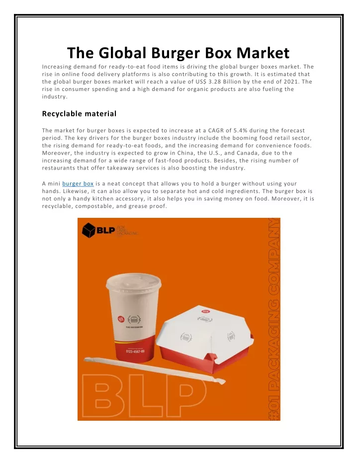 the global burger box market increasing demand