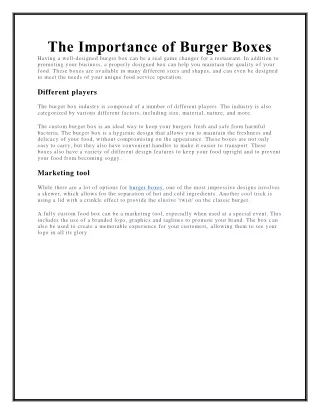 the importance of burger boxes having a well