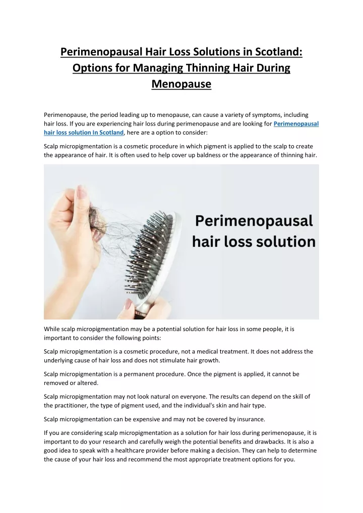 perimenopausal hair loss solutions in scotland