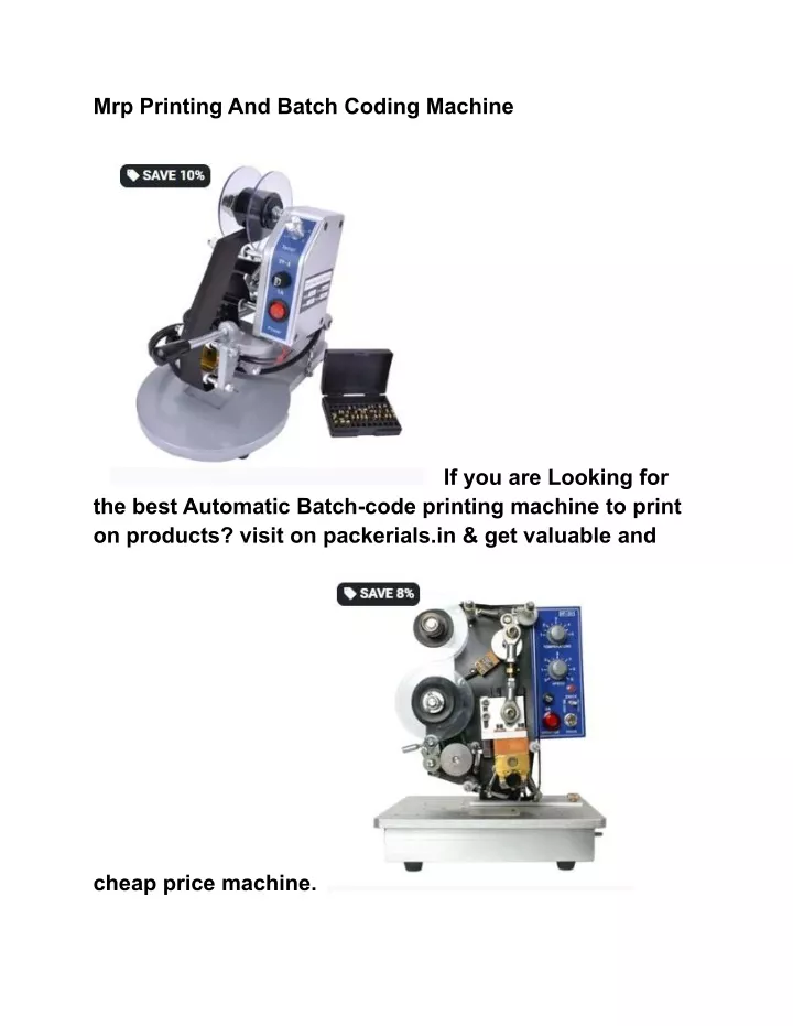 mrp printing and batch coding machine