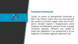 Allenamento Funzionale Bari   joyfitnesscenter.com