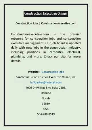 Construction Jobs  Constructionexecutive