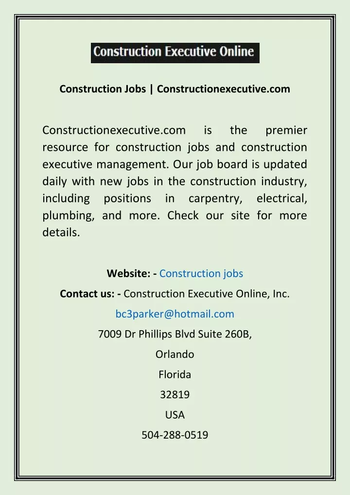 construction jobs constructionexecutive com