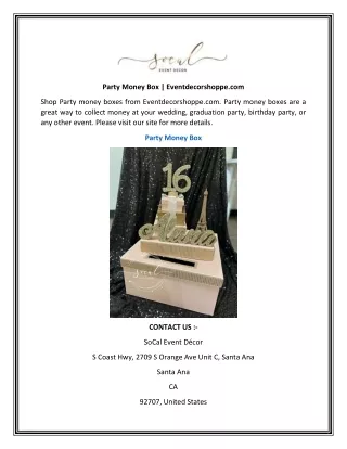 Party Money Box  Eventdecorshoppe