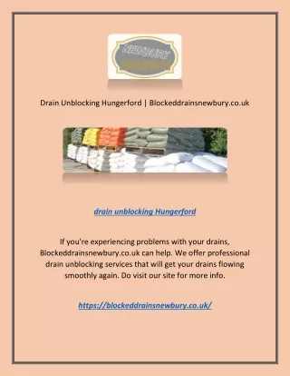 Drain Unblocking Hungerford | Blockeddrainsnewbury.co.uk