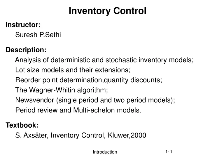 inventory control