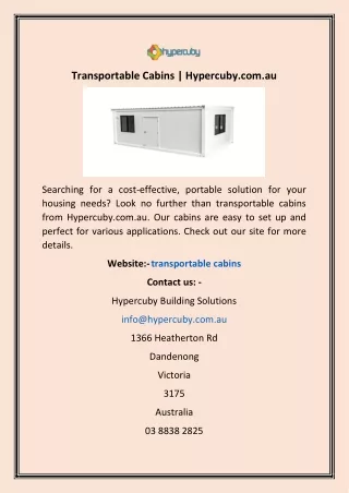 Transportable Cabins | Hypercuby.com.au