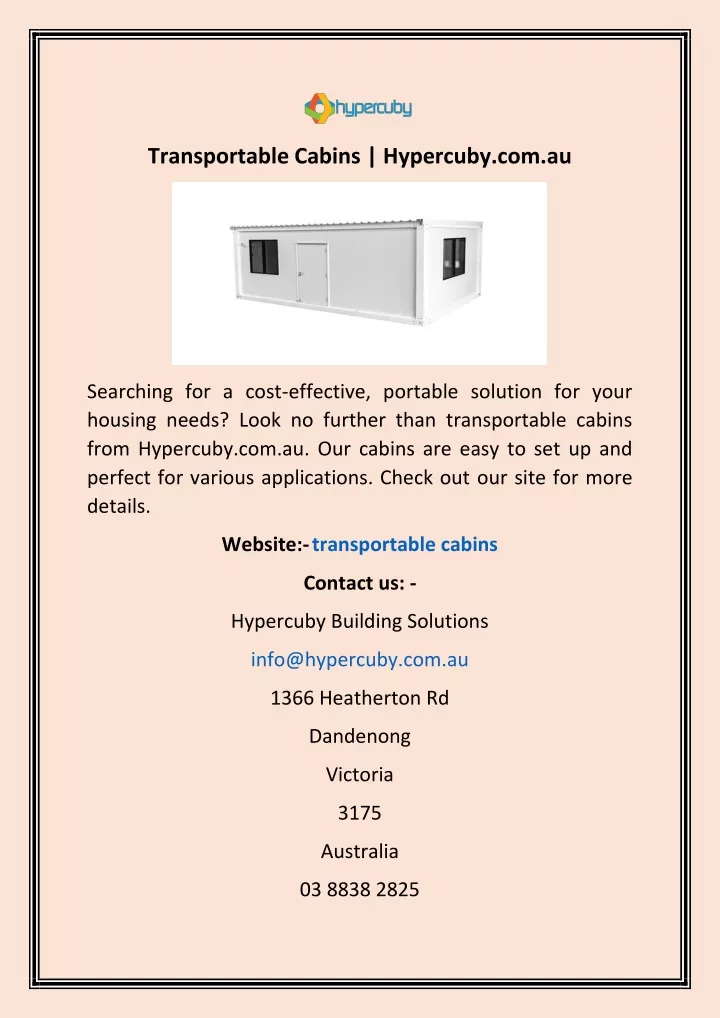 transportable cabins hypercuby com au