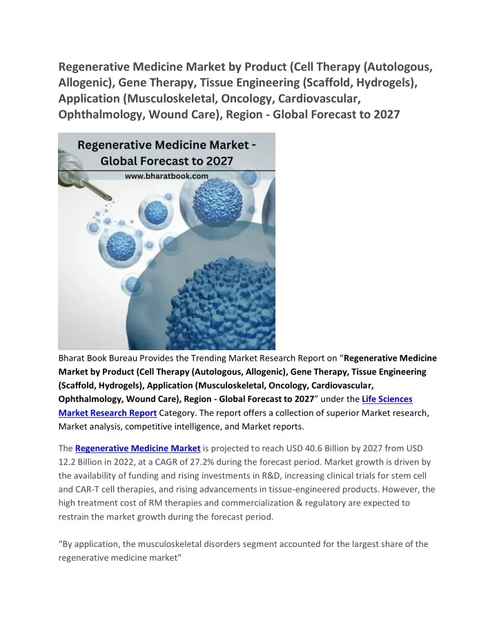 regenerative medicine market by product cell