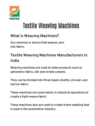Textile Weaving Machines | Piotex Textile Marketing Company