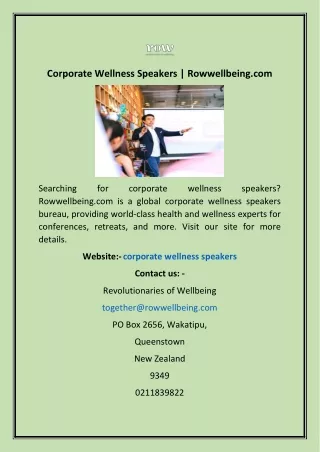 Corporate Wellness Speakers | Rowwellbeing.com