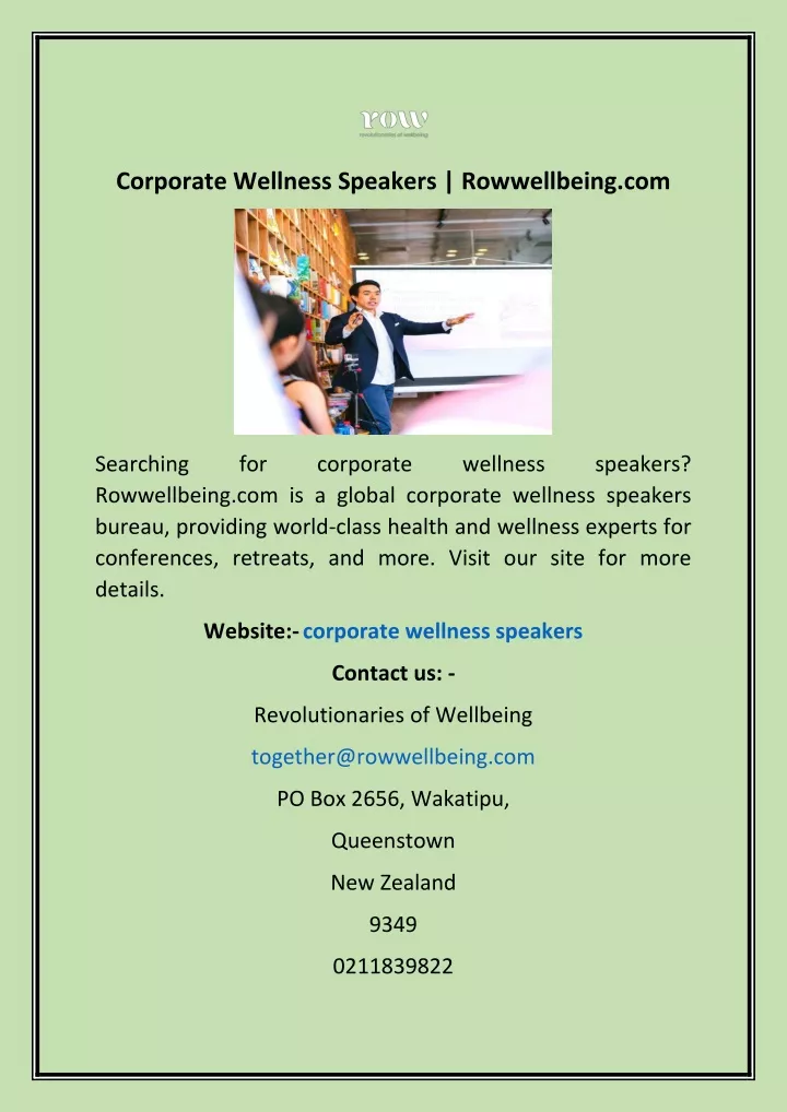 corporate wellness speakers rowwellbeing com