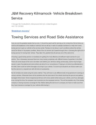 j m recovery kilmarnock vehicle breakdown service