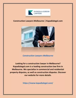 Construction Lawyers Melbourne | Kapadialegal.com