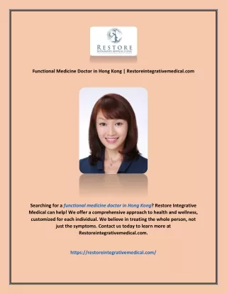 Functional Medicine Doctor in Hong Kong | Restoreintegrativemedical.com