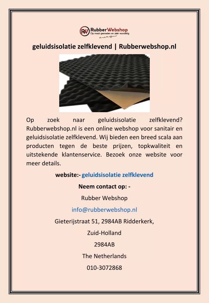 geluidsisolatie zelfklevend rubberwebshop nl