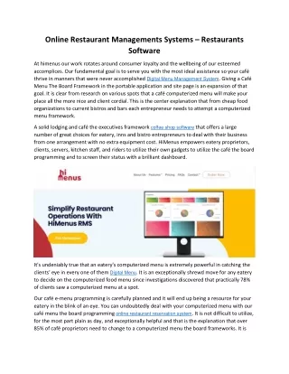 online restaurant managements systems restaurants