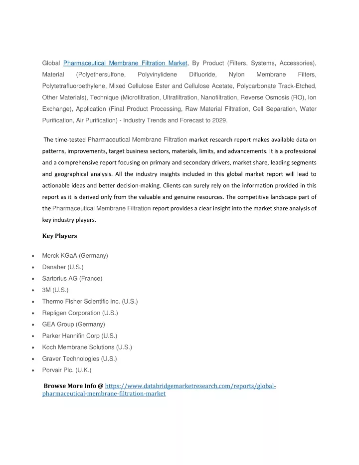 global pharmaceutical membrane filtration market