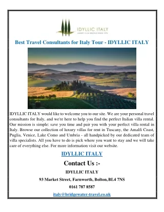 Best Travel Consultants for Italy Tour - IDYLLIC ITALY