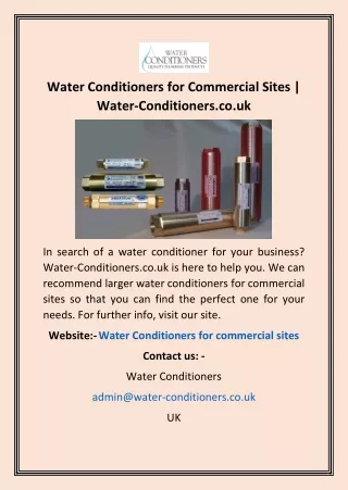Water Conditioners for Commercial Sites | Water-Conditioners.co.uk