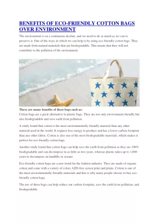 benefits of eco friendly cotton bags over