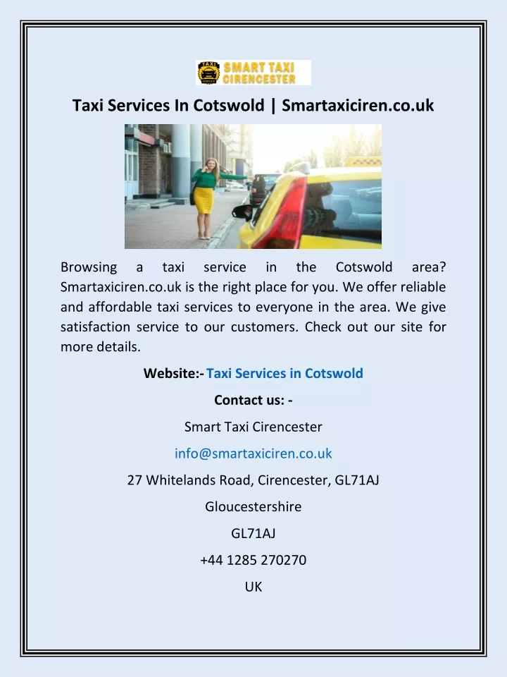 taxi services in cotswold smartaxiciren co uk