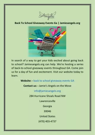 Back To School Giveaway Events Ga  Jamiesangels.org