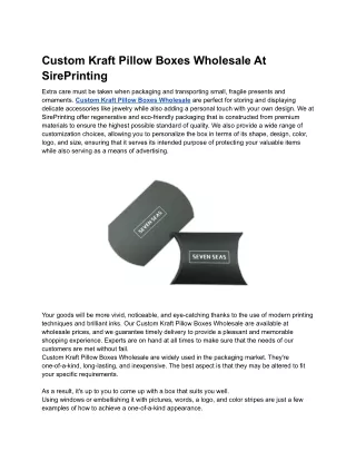 Custom Kraft Pillow Boxes Wholesale At SirePrinting