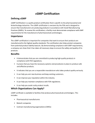 cGMP-Certification