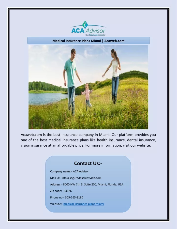 medical insurance plans miami acaweb com