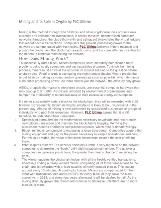 Mining and Its Role in Crypto by PLC Ultima