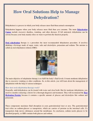 How Oral Solutions Help to Manage Dehydration?