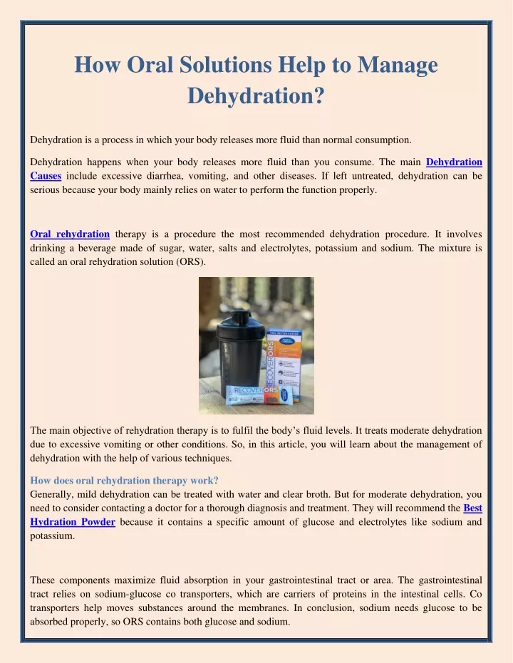 how oral solutions help to manage dehydration