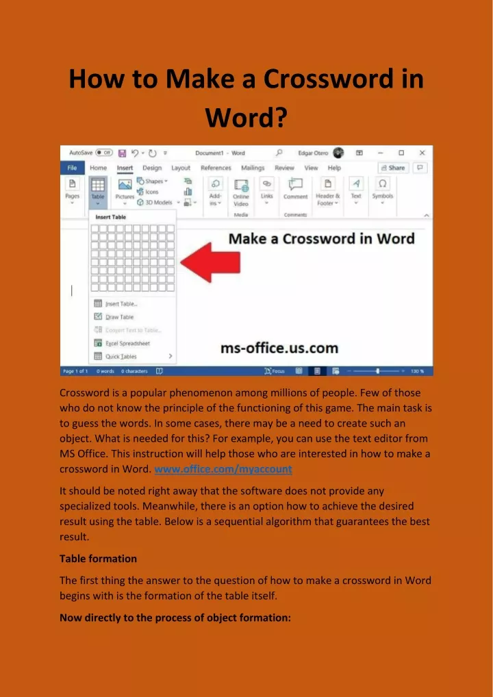 how to make a crossword in word