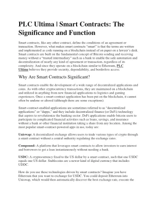 PLC Ultima | Smart Contracts: The Significance and Function