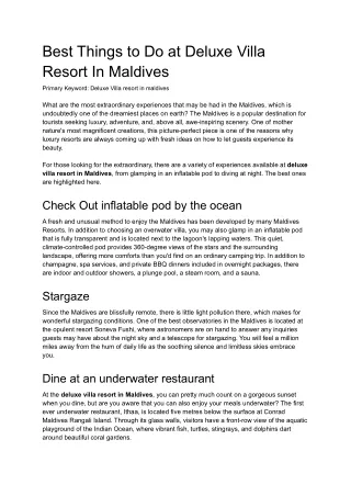 Best Things to Do at Deluxe Villa Resort In Maldives