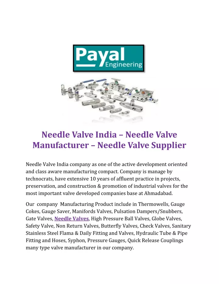 PPT Needle Valve India Payal PowerPoint Presentation Free Download ID