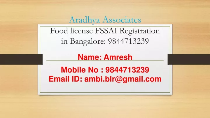 aradhya associates food license fssai registration in bangalore 9844713239