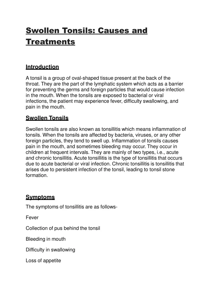 PPT - Swollen Tonsils: Causes and Treatments PowerPoint Presentation ...