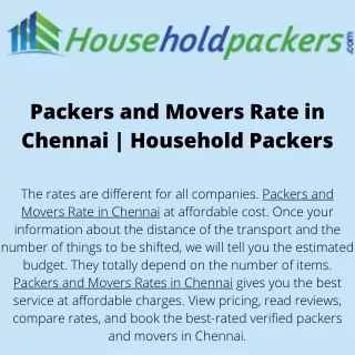 Packers and Movers Rate in Chennai  Household Packers