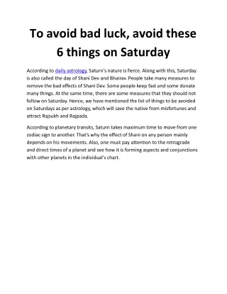 to avoid bad luck avoid these 6 things on saturday