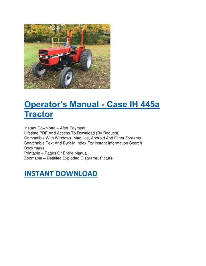 operator s manual case ih 445a tractor instant