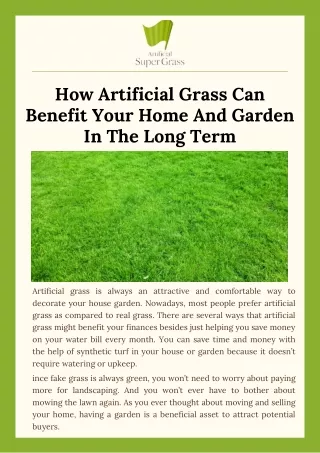 How Artificial Grass Can Benefit Your Home And Garden In The Long Term