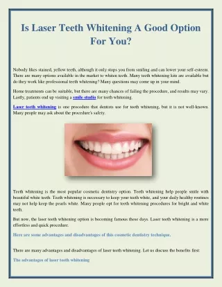 Is Laser Teeth Whitening A Good Option For You?