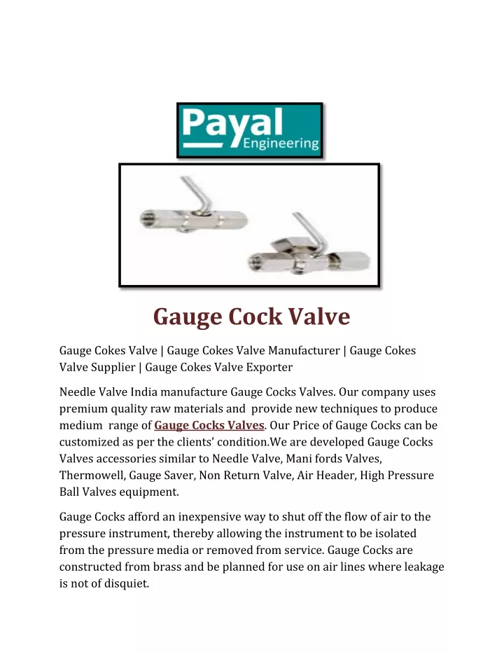 gauge cock valve
