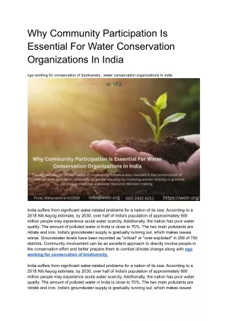 Why Community Participation Is Essential For Water Conservation Organizations In India