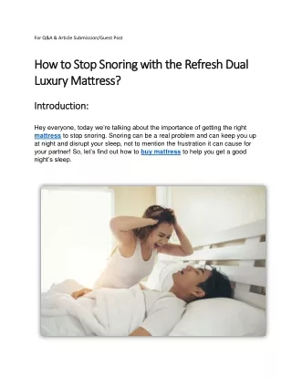 How to Stop Snoring with the Refresh Dual Luxury Mattress?